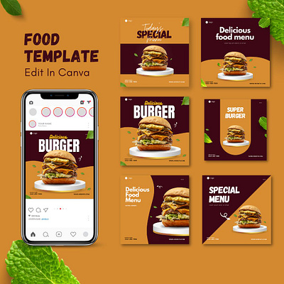 Canva template food instagram burger design canva food design instagram feed social media design template instagram templete food