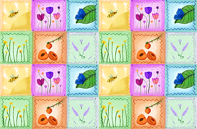 Spring stamps colorful flowers graphic design insects pattern plants procreate seasons spring stamps summer