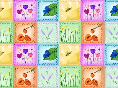 Spring stamps colorful flowers graphic design insects pattern plants procreate seasons spring stamps summer