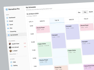 Ramadhan Pro - Muslim Dashboard [My Schedule Page] adzan aktivity alquran calen calendar islamic islamic app islamic prayer muslim muslim app prayer product design quran religious reminder shalat sholat streaming surah tracker