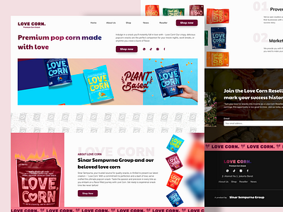 LOVE CORN Landing Page Design: Elevate Product Value 🌽✨ bold brand branding colorful design food landing page page pink product site snack trendy ui ui design uiux umkm ux web website