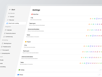 Settings Smart Color calendar cansaas clean dashboard product design saas setting color settings settings dashboard settings page ui ux web web design