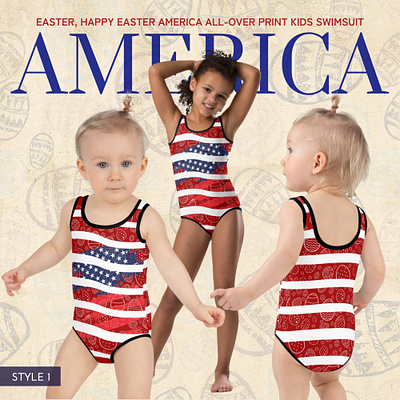 Easter, Happy Easter America All-Over Print Kids Swimsuit graphic design graphic designer swimwear