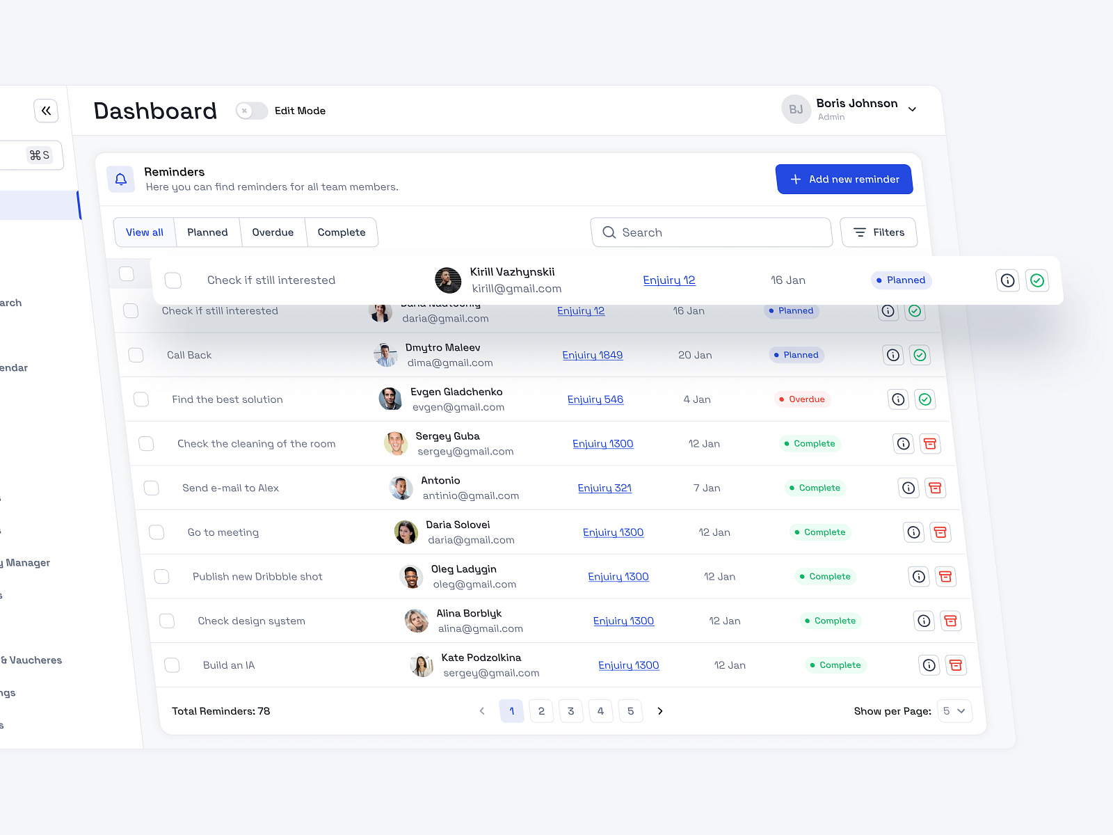 📌 Reminder For Team. Task Table For Saas Dashboard By Equal On Dribbble