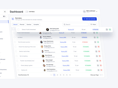 📌 Reminder for Team. Task Table for Saas Dashboard crm dashboard design system filters header pagination saas saas dashboard search status table tables tabs togle ui ui design user userexperience userinterface ux