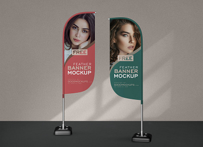 Free Front/Back Convex Feather Flag Banner Mockup PSD banner mockup feather flag feather flag mockup free banner mockup free mockup front back banner mockup mockup outdoor banner mockup