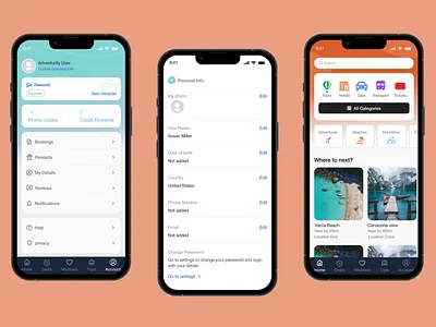 Adventurify app design booking app figma travel app ui ui design