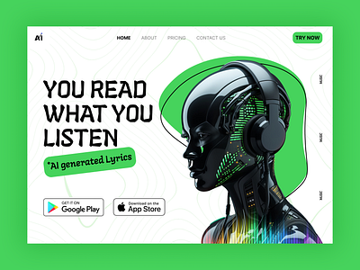 MUSIC AI ai artificial intelligence green landing page robot ui ux web 3 website