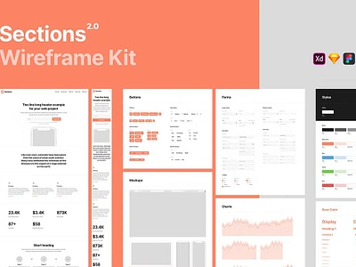 Sections Wireframe Kit 2.0 adobexd design figma landing landing page photoshop prototype prototyping sections wireframe kit 2.0 sketch uikit uikit sketch ux web wireframe wireframing xd