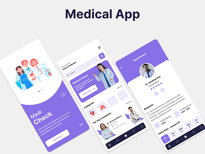 Medi Check-Medical App UI 3d animation app branding design graphic design illustration logo motion graphics typography ui ux vector