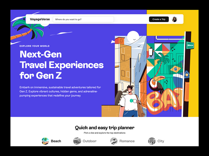 Travel for Gen Z airbnb app landing page attractions book travel experiences expedia experiences getyourguide hero banner landing page design things to do tiqets tours travel booking ui ux viator visit a city vrbo web design website design