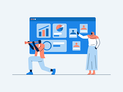 Marketing Research Expedition business character flat header illustration marketing people research ui website