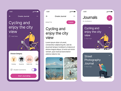 #Exploration - Journal App android app bold card clean color design graphic icons illustrations ios iphone journal mobile pastel photography typography ui ux whitespace