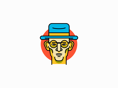 Man With Hat Logo branding character design emblem face geometric hat head icon identity illustration lines logo man mark mascot portrait surrealism symbol vector