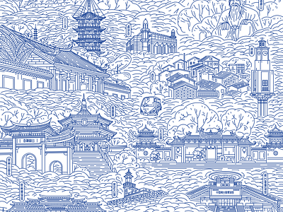City Quanzhou building city illustration landscape line outline quanzhou temple tourism travel