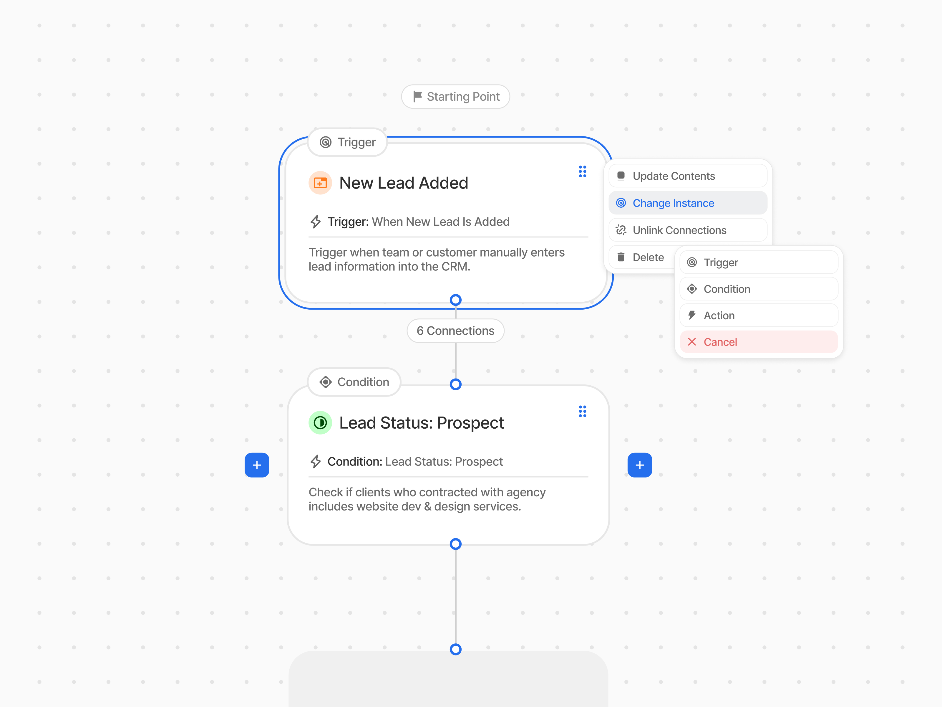 Workflow Automation Components action automation card components condition crm data design design system figma flow flowchart modal state trigger ui ui design ui kit widget workflow