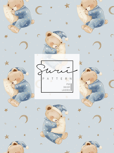 night night bear seamless pattern bear design illustration pattern pattern design printing seamless pattern