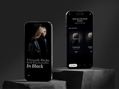 Bag Collection Mobile App bag dark mode ui dark style ecommerce minimal mobile app ui design mobile ui presentation purch style style your bag stylish mobile app unpack your style