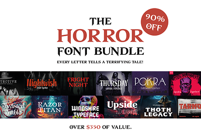 The Horror Font Bundle (20+ Fonts) branding bundle collection crepy film font halloween horror logo movie pack scary set sharp sinester spooky terror title typeface