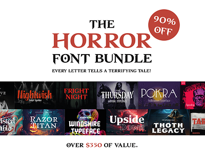 The Horror Font Bundle (20+ Fonts) branding bundle collection crepy film font halloween horror logo movie pack scary set sharp sinester spooky terror title typeface