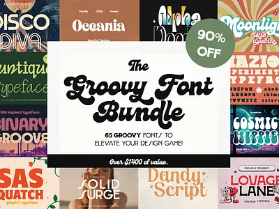 The Groovy Font Bundle (65+ Rad Fonts!) 1960s 1970s 1980s beautiful branding collection disco font funky graphic design groovy logos pack rad retro set sexy typeface ui vintage