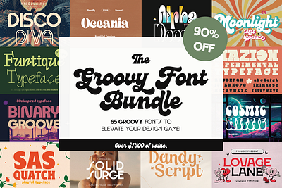 The Groovy Font Bundle (65+ Rad Fonts!) 1960s 1970s 1980s beautiful branding collection disco font funky graphic design groovy logos pack rad retro set sexy typeface ui vintage