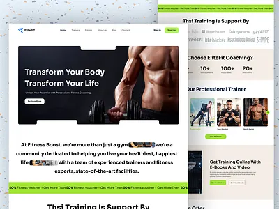 EliteFiT - Fitness Coaches Landing Page agency body building branding business design digital coaching fitness fitness landing page gym landing page header homepage landing page personal training ui webdesign webflow deasign webflow expert website design workout yoga