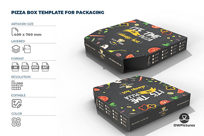 Pizza Box Template for Packaging box delivery diecut dieline fast food pack packing pizaa restaurant