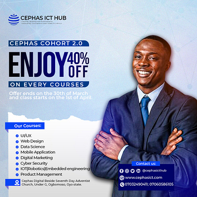 Discount flyer advert branding cephas cohort design discount enjoy flyer graphic design hub ict logo off tech typography vector