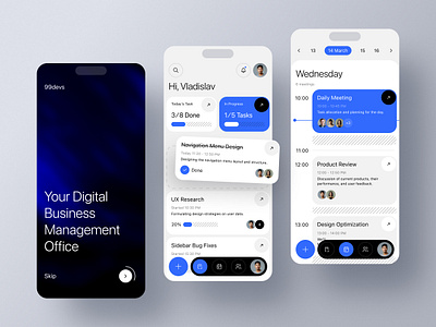 99devs - Your Digital Business Management Office agency animation app design digital inspiration interface meetings mobile mobiledesign office product task tracker ui userexperience ux