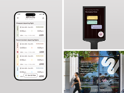 Wayfaro - Trip planner & travel deals ai assistant app banner branding chat create trip flight gpt graphic design logo planer tourism trip planer ui ux