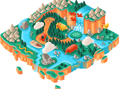 Riverbend Serenity animal birds camping game illus illustration map nature river