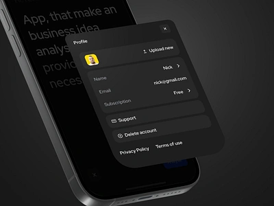 Blinq App. Profile dark theme leaf minimal mobile app simple ui ux