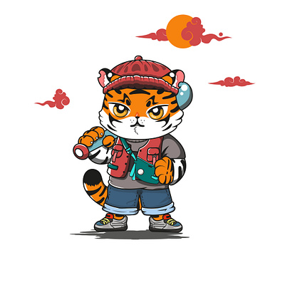Tiger Street Style with Japanese Patterns animation cartoon character graphic design illustrasion japanese pattern logo mascot street