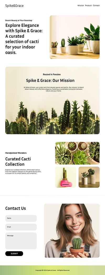 Landing page for Online cactus store ui
