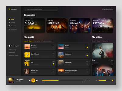 UI design, Music player app design desktop music ui web