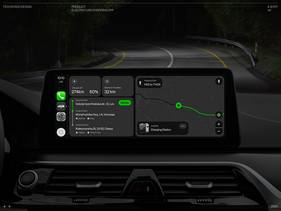 Electro Car Charging App app design carplay carplay app charging app design maps navigation app renewable energy route app ui ui design