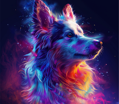 Kaleidoscopic Canine: The Palette of Dreams artisticwonder creativeexpression graphic design illustration imagination kaleidoscope magicalrealism vector vibrantcolors whimsical