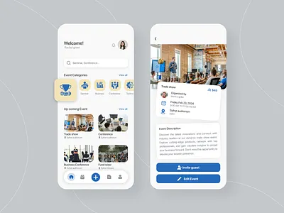 Event Management App app booking clean community app conterence date event creation events meetup minimal minimalist mobile app mobile design mobile ui modern schedule seminar ticket ui workshop