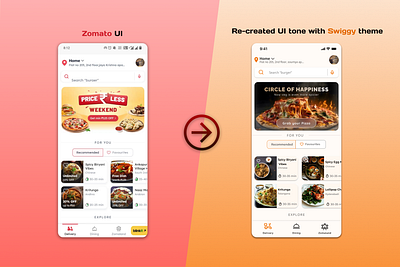 Zomato UI retouched with Swiggy's colors. bootcamp branding design thinking designs dribble trending figma graphic design illustrations photoshop swiggy thumbnail ui ui design uiux user experience user interface ux ux design uxui zomato