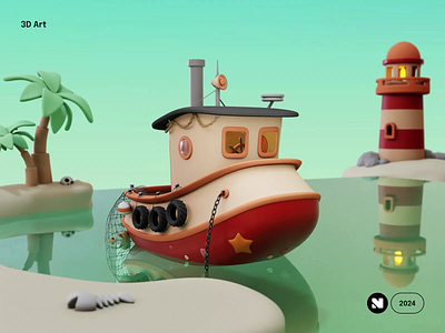 3D Fishing Boat Animation 3d 3d art 3d character 3d illustration animation blender boat cartoon 3d fishing illustration mascot motion 3d motion graphics render