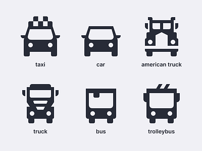 Vehicles Icon Pack auto car glyph graphic design icon icons minimal pictogram pictograms ship taxi trolleybus truck vehicles