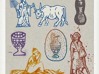 Esoterica bull colorful distressed drawing ephemera esoteric esoterica figure line art magic carpet mystique paper procreate retro tattoo texture traveller vase vectors vintage