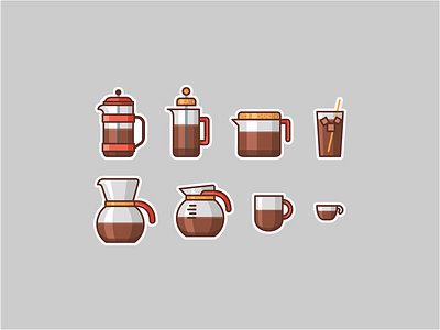 Coffee Icons branding brewing cafeteria cofe coffee cold design drink graphic design hot icon icon set illustration logo sticker vector