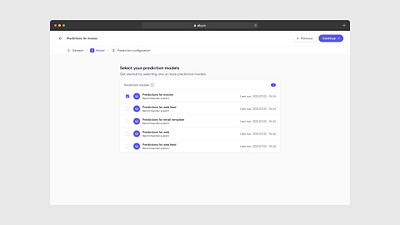 Prediction models page for MarTech SaaS company component library design systems ui ui design uiux user experience user interface ux ux design uxui visual design web platform website