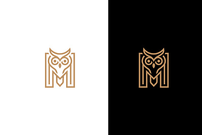 Letter M And Owl Head Logo animal animals beak bird brand branding initial letter m logo logoground owl