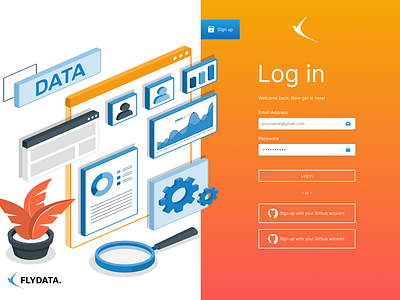 Log in page - FlyData colorful creative creativelogin design designinspiration desktop gradientdesign loginpage mobileui mobileux modern signin signup ui uidesign uiux userinterface uxdesign visualdesign webdesign