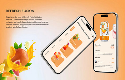 Refresh Fusion Mobile App Design by Nevina Infotech adobe xd beverage figma food mobile app sketch ui