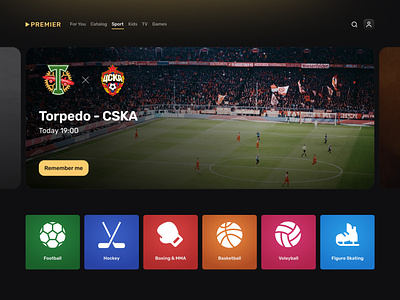 Sport Channels in streaming-service PREMIER channels product design sport streaming service ui ux web design