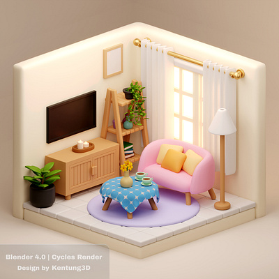 Living Room 3D Isometric 3d 3d artwork blender blender 3d design illustration isometric rendering room